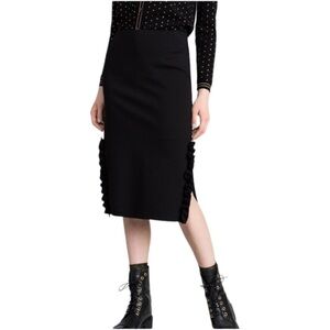 NWT Twinset Milano Pencil Skirt Split Side Ruffle Accent Black